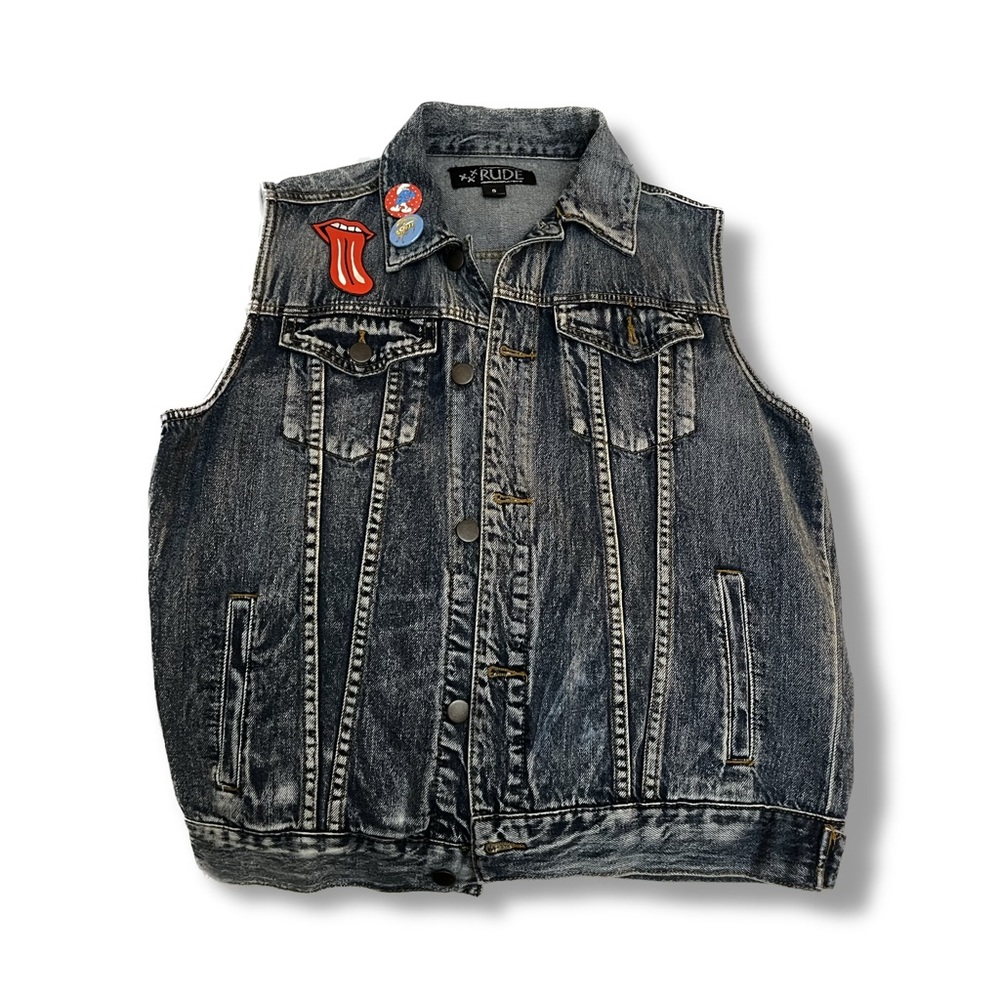 Hot Topic Denim vest 1 patch ironed on  2 buttons on collar  (removable)…